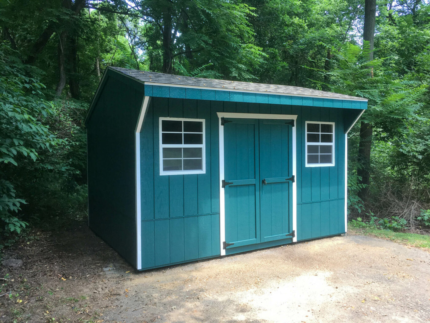 shed repair in bellefonte pa- green shed with windows